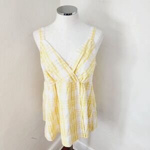 Motherhood‎ Maternity Yellow Plaid V Neck Blouse Women's Size Large